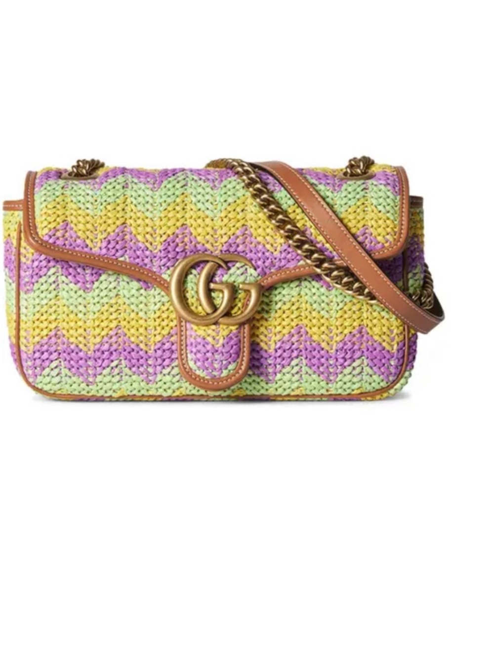 Gucci GG Marmont Chevron Raffia Shoulder Bag in Multicolor
